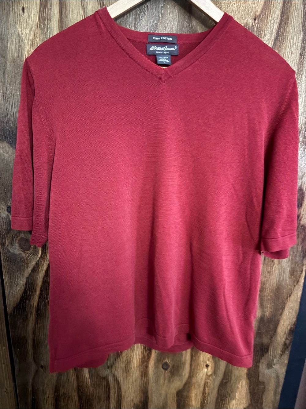Eddie Bauer Short Sleeve V-Neck Tee in Deep Red